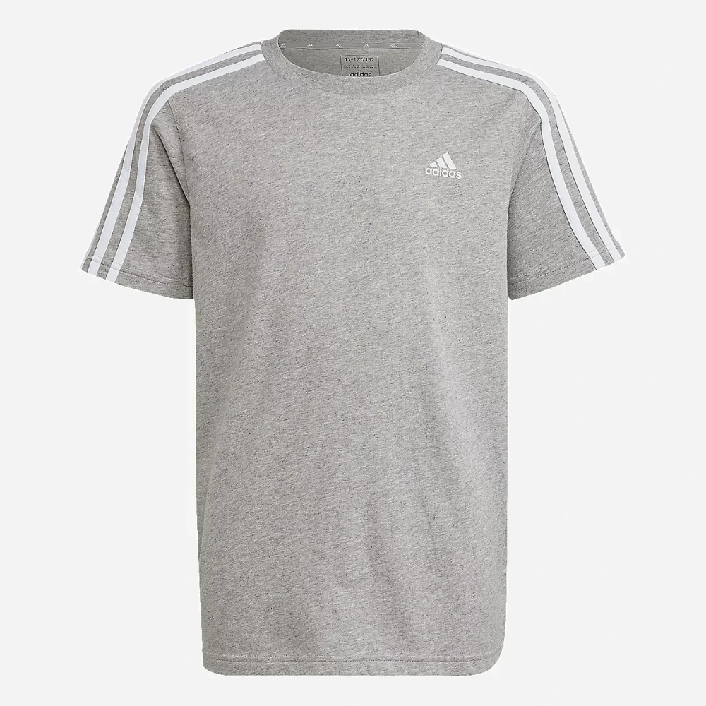 Tee-shirt à manches courtes coton à 3 bandes Essentials Gris