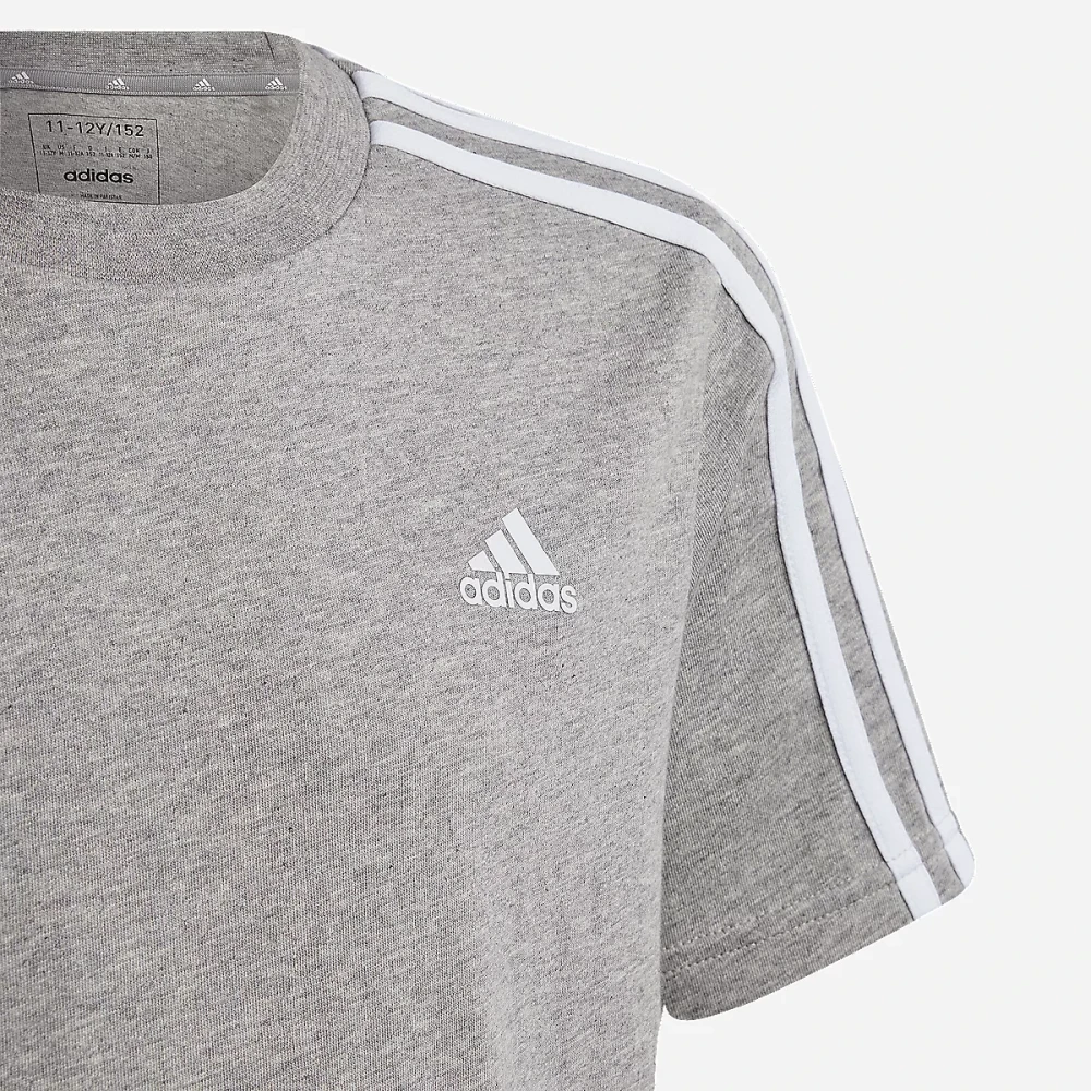 Tee-shirt à manches courtes coton à 3 bandes Essentials Gris