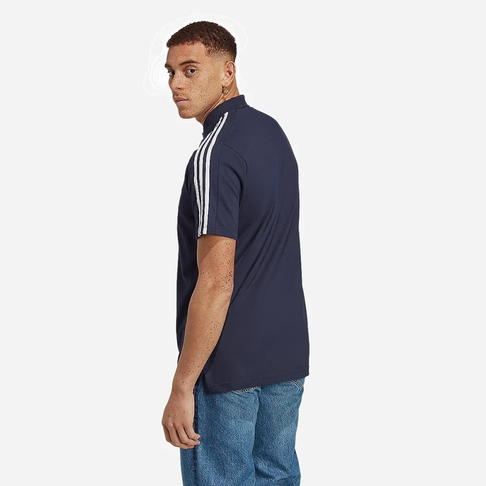 Polo à manches courtes homme petit logo et 3 bandes en piqué brodé Essentials Bleu