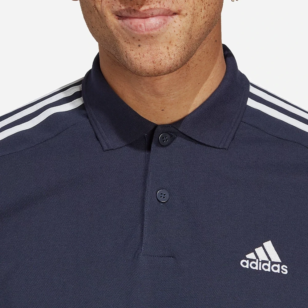 Polo à manches courtes homme petit logo et 3 bandes en piqué brodé Essentials Bleu
